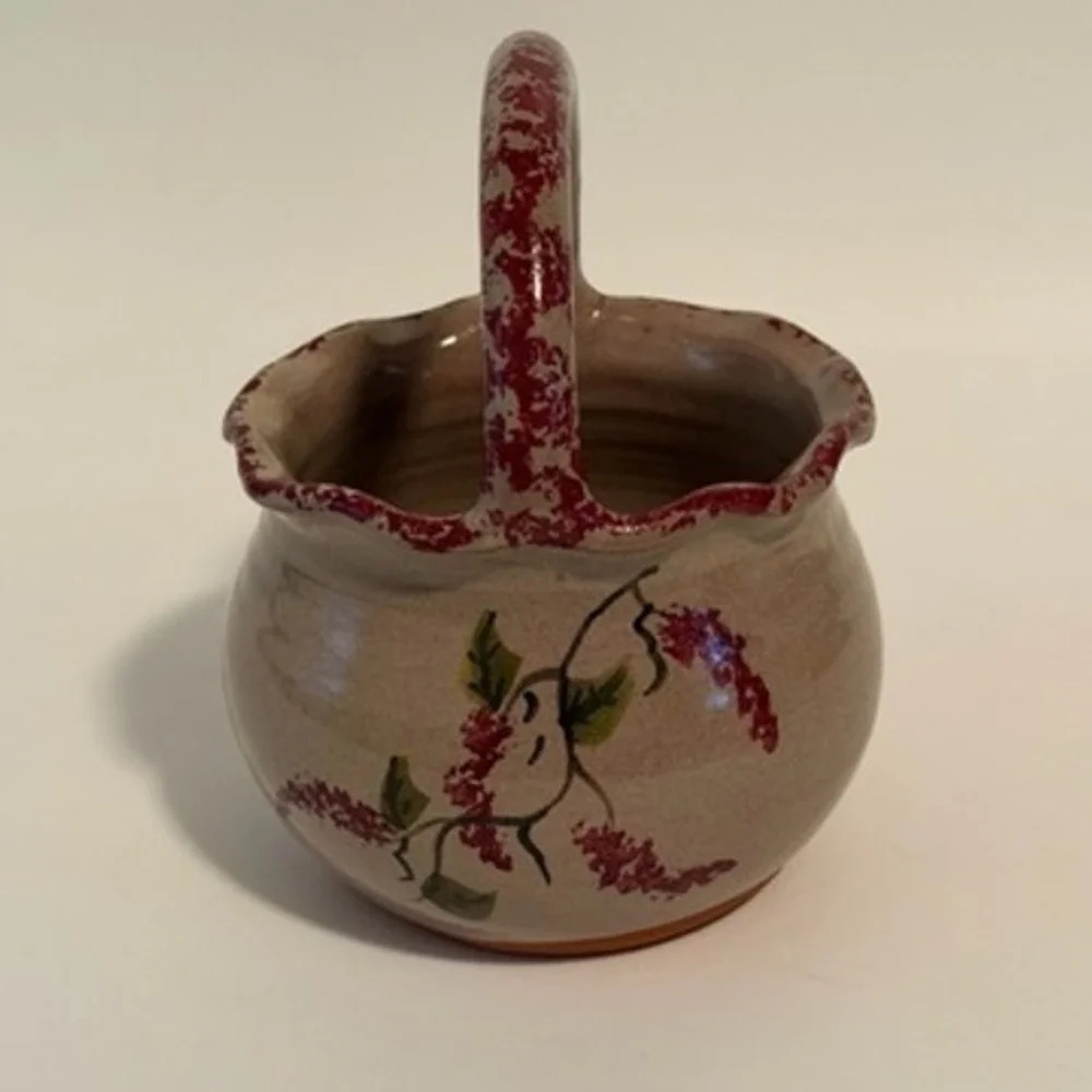 Pigeon Switch Pottery Hand Painted Give Thanks Ruffled Basket Signed Penni 2001